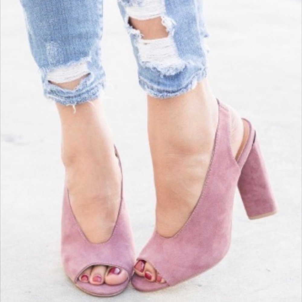Mauve Faux Suede Slingback Heels - Picture 2 of 7